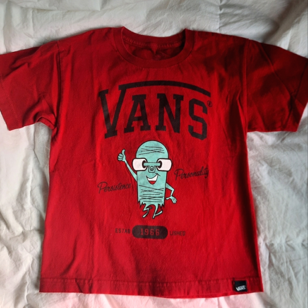 Red Kid's small Vans Persistence Personality Short Sleeve cotton T-shirt